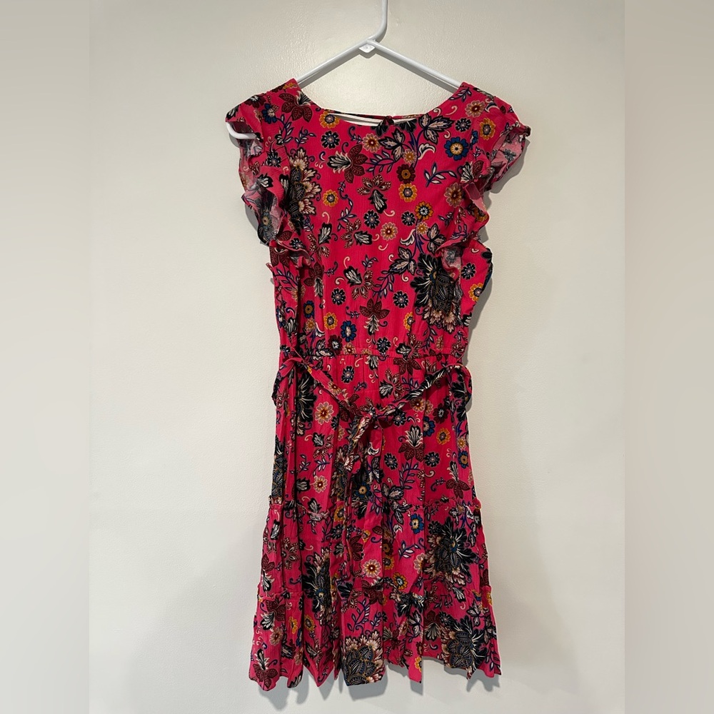 LOFT Pink Floral Dress with Ruffle Detail